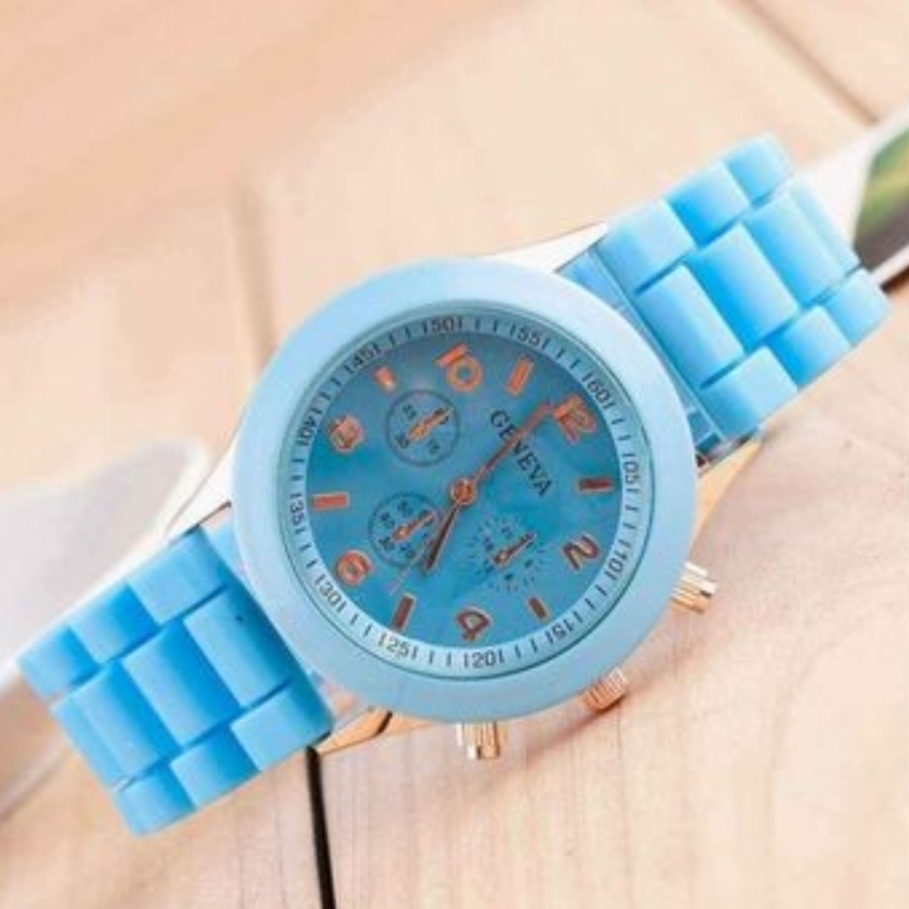 Geneva Light Blue Silicone Band Watch